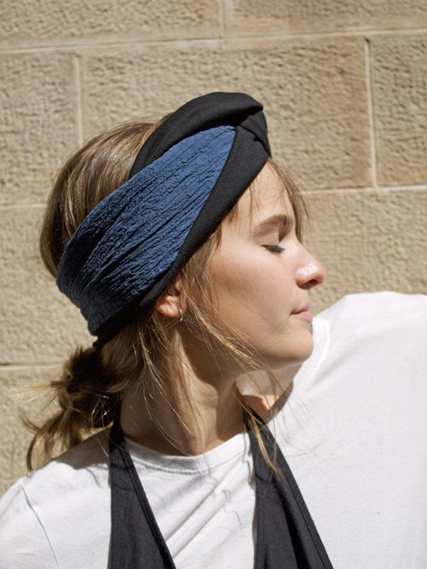 indigo silk open turban