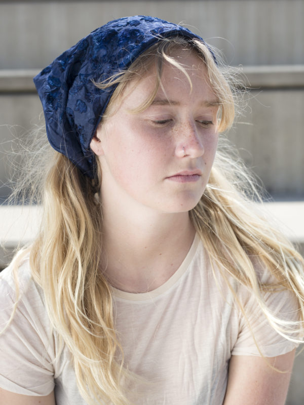 Indigo silk headscarf