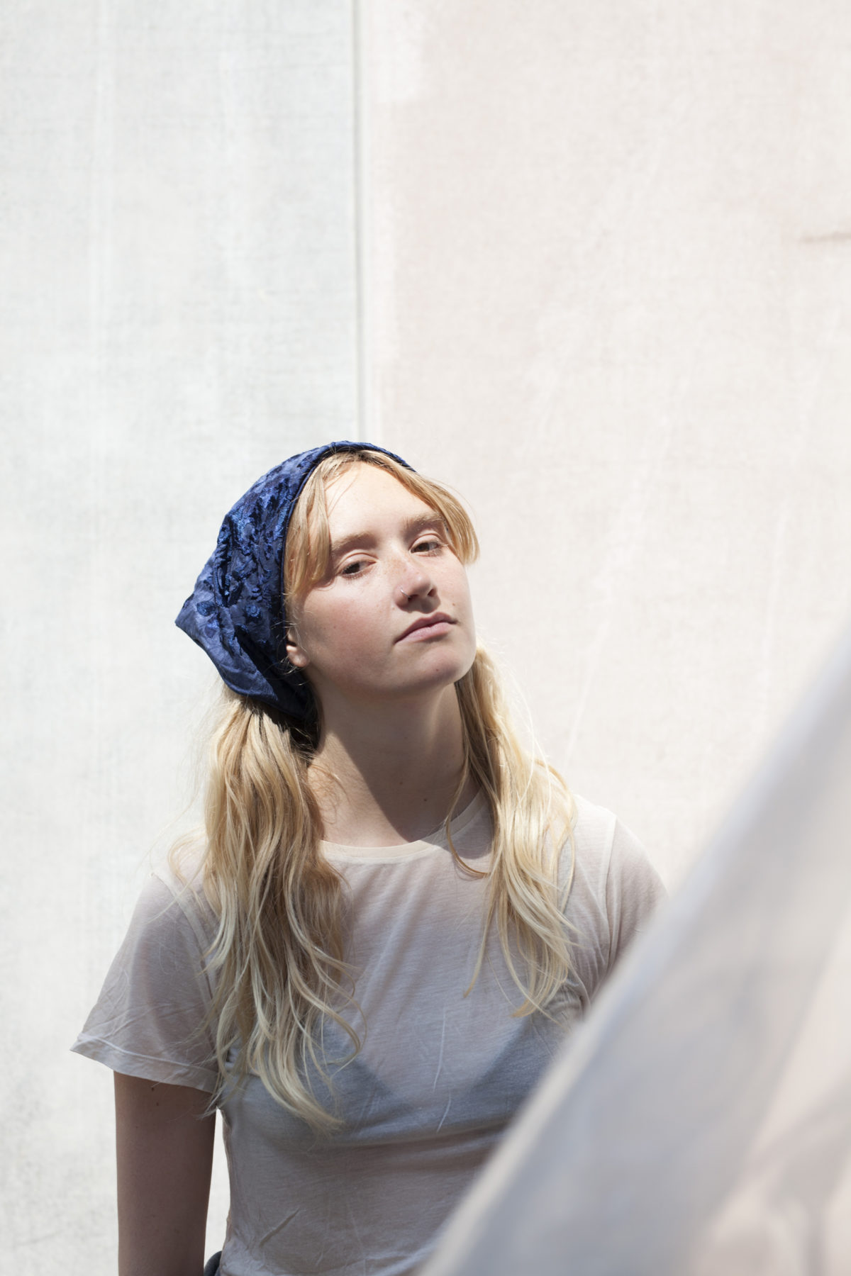 Indigo silk headscarf