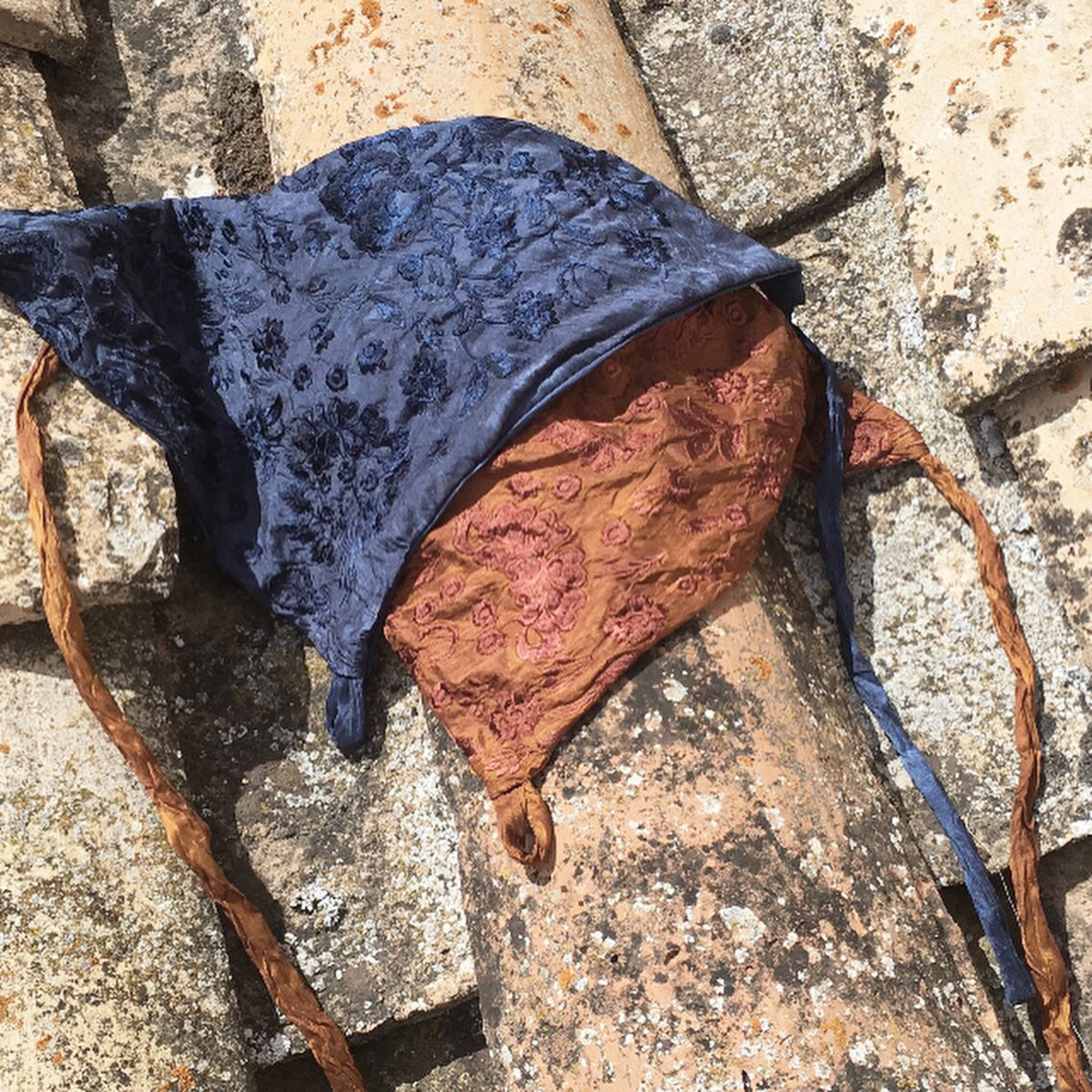 Indigo silk headscarf