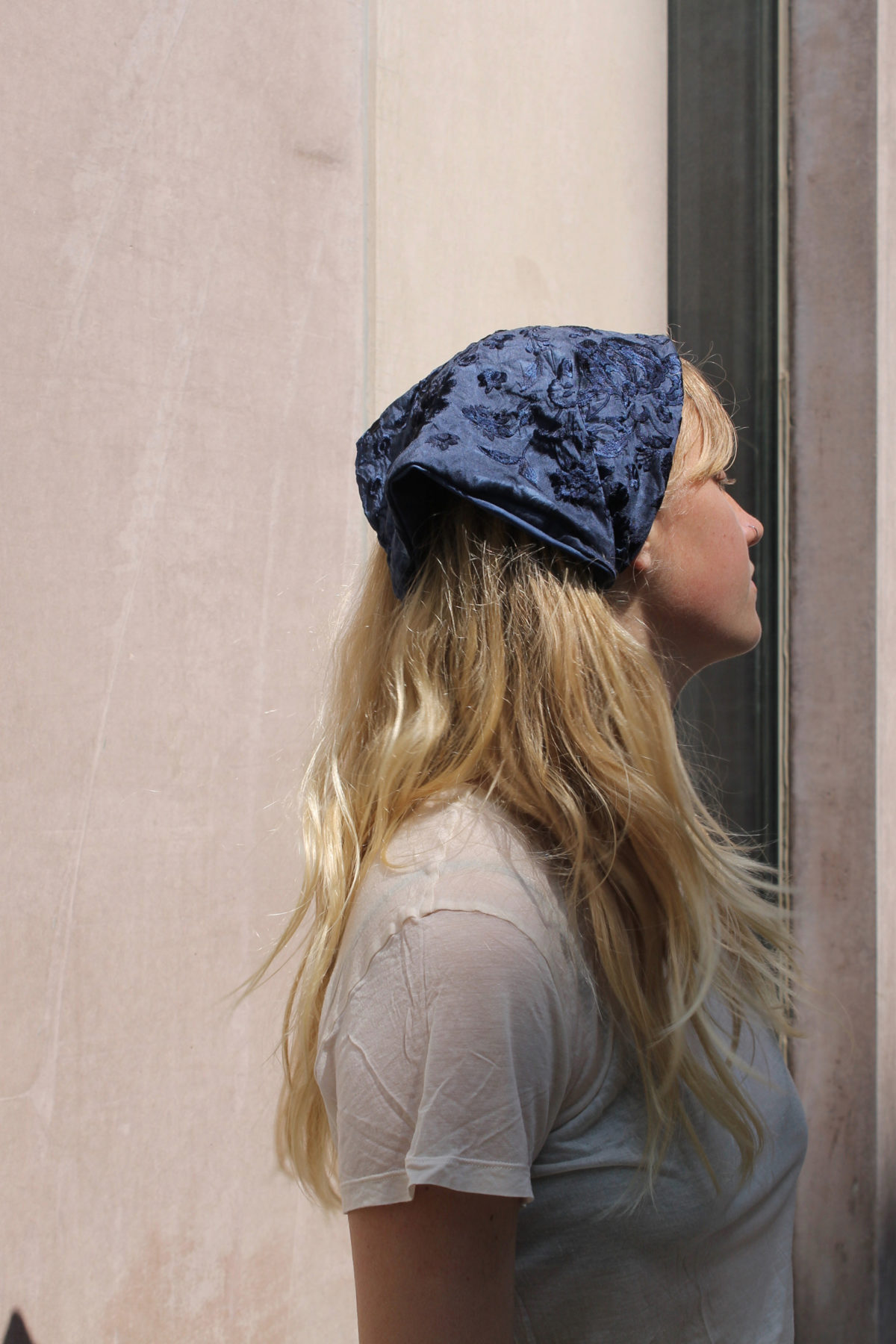 Indigo silk headscarf