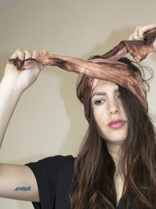 Terracotta sheer silk open turban