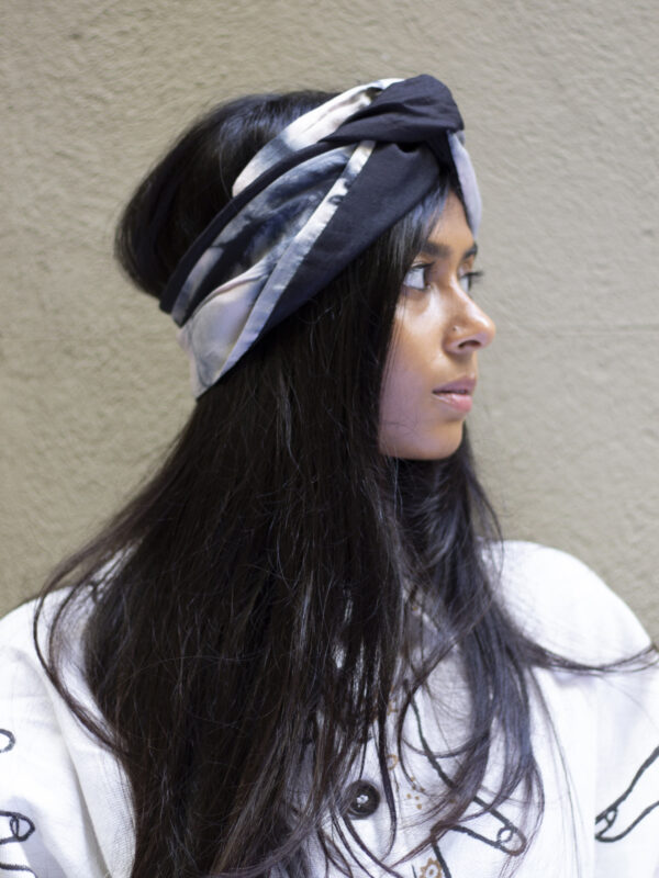 black shibori silk open turban