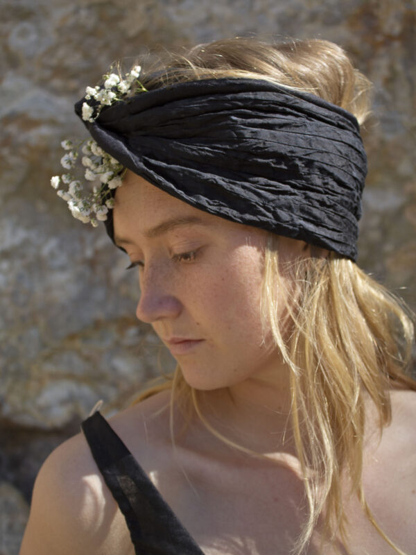 black silk open turban