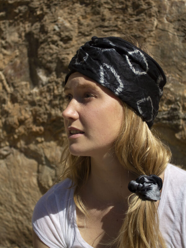 batik black silk open turban